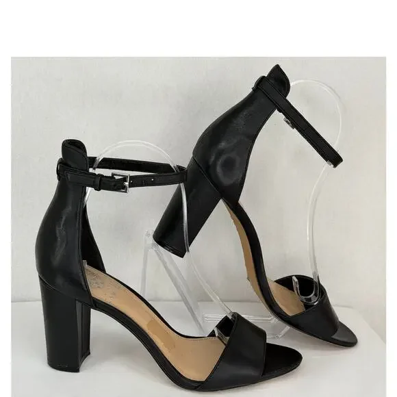 Vince Camuto Corlina Black Leather Ankle Strap Open Toe Heel Sandals 8M - Picture 3 of 8